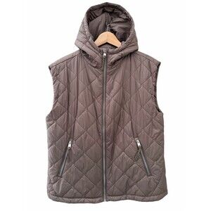 Calvin Klein Women Quilted Hooded Puffer Vest Performance Oversized Brown Sz M